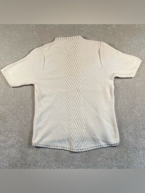 Pendleton Sweater Short Sleeve Cream Mock Neck Lightweight Soft Wool Women's Lg